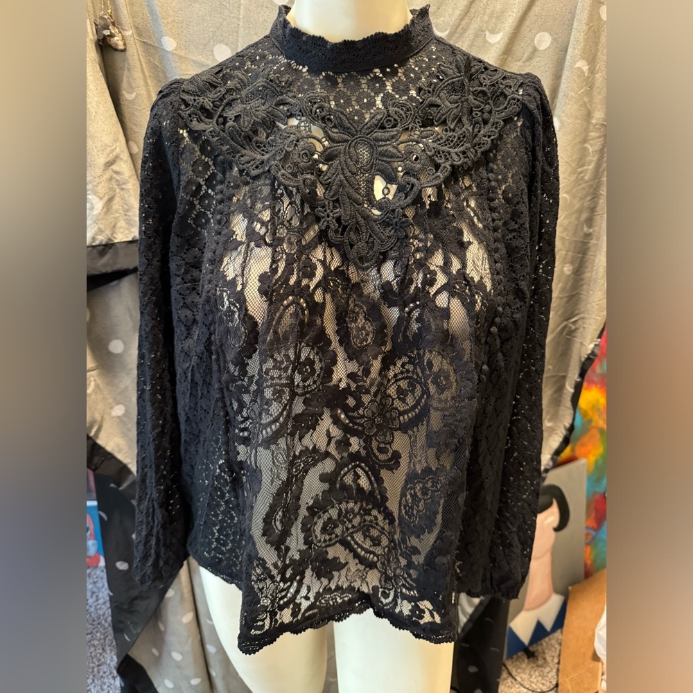 Torrid lace Victorian mock neck lace top.